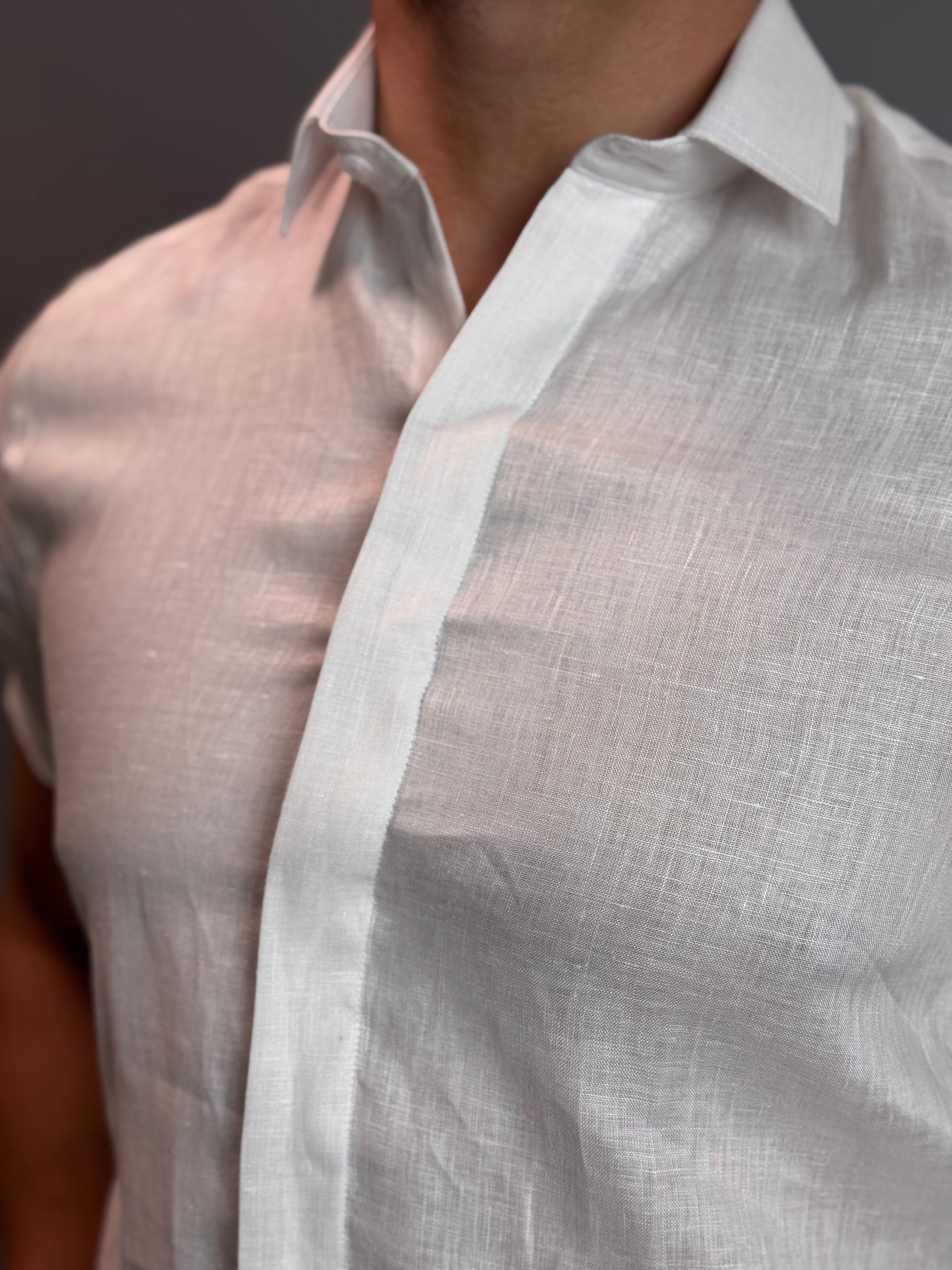 Camisa Social Masculina Manga Curta 100% Linho