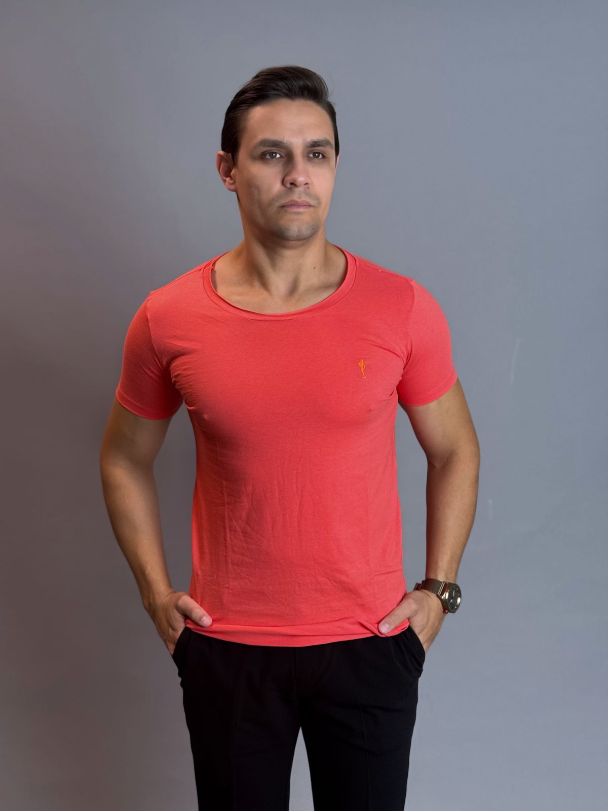 Camisa Gola Careca Masculina - Laranja