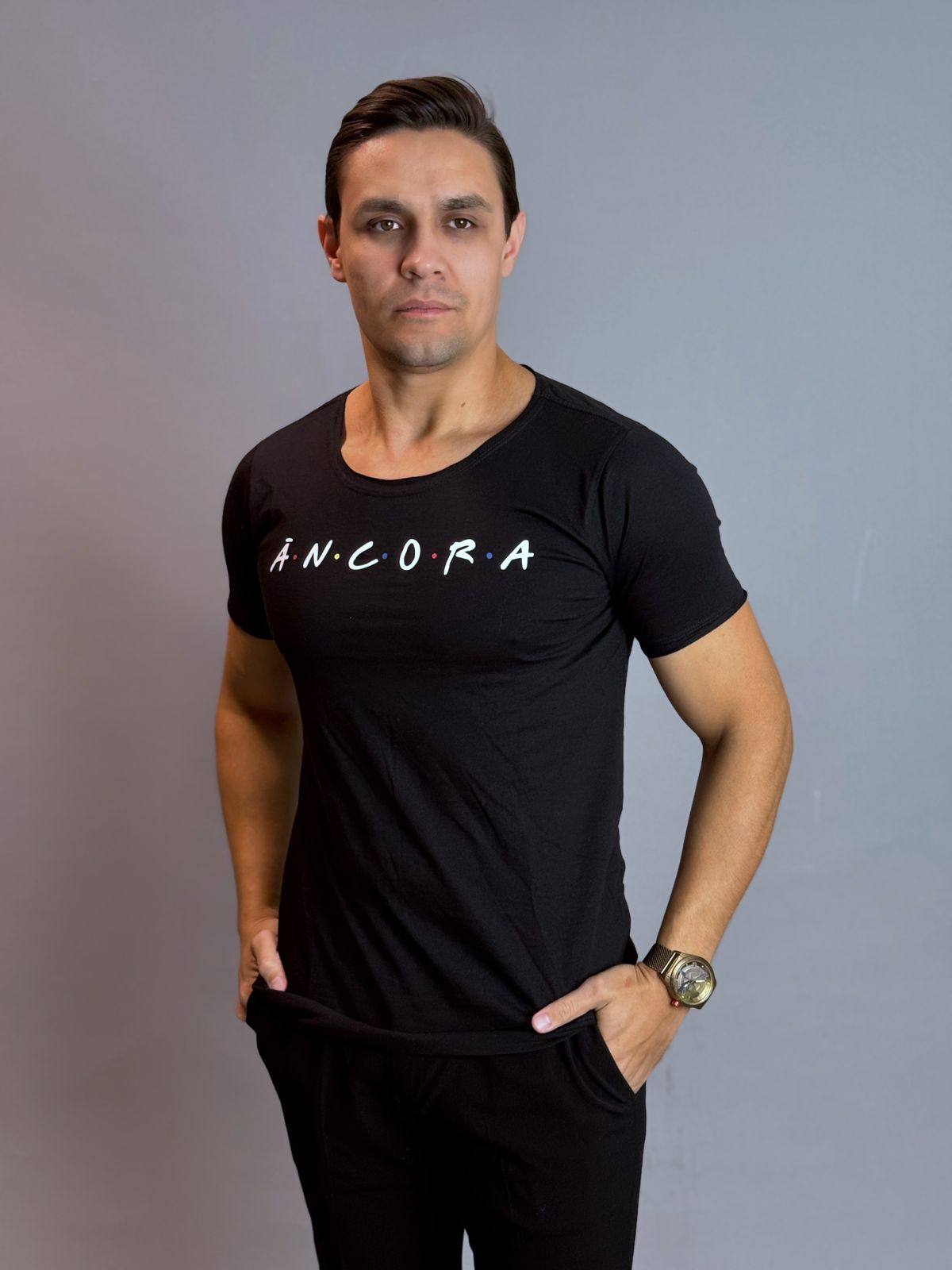 Camisa Gola Careca Masculina - Preta Ancora
