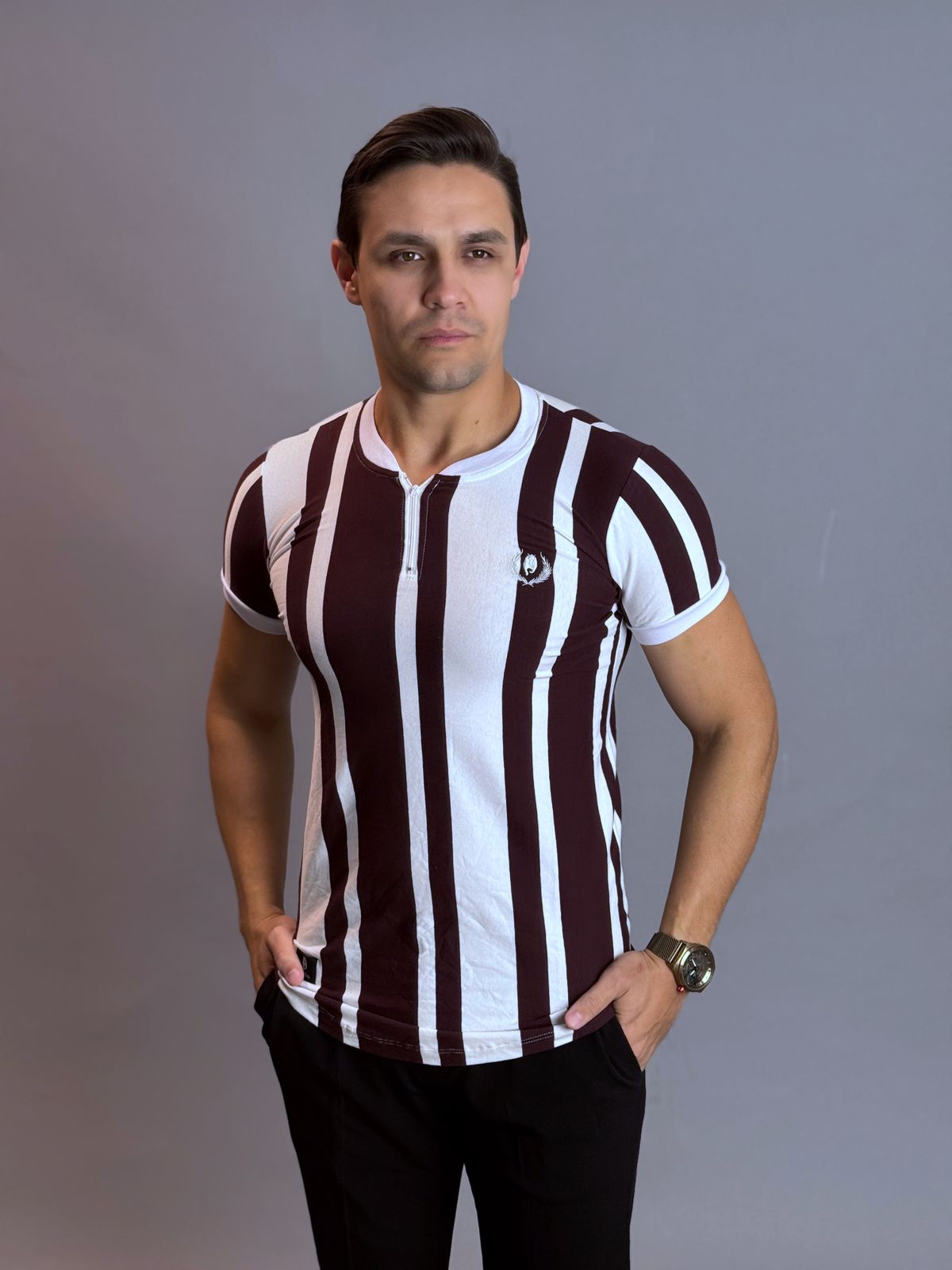 Camisa Gola com Zíper Masculina - Listrada
