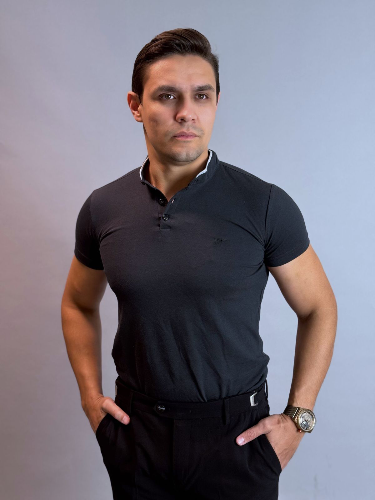 Camisa Gola Padre Masculina - Preta