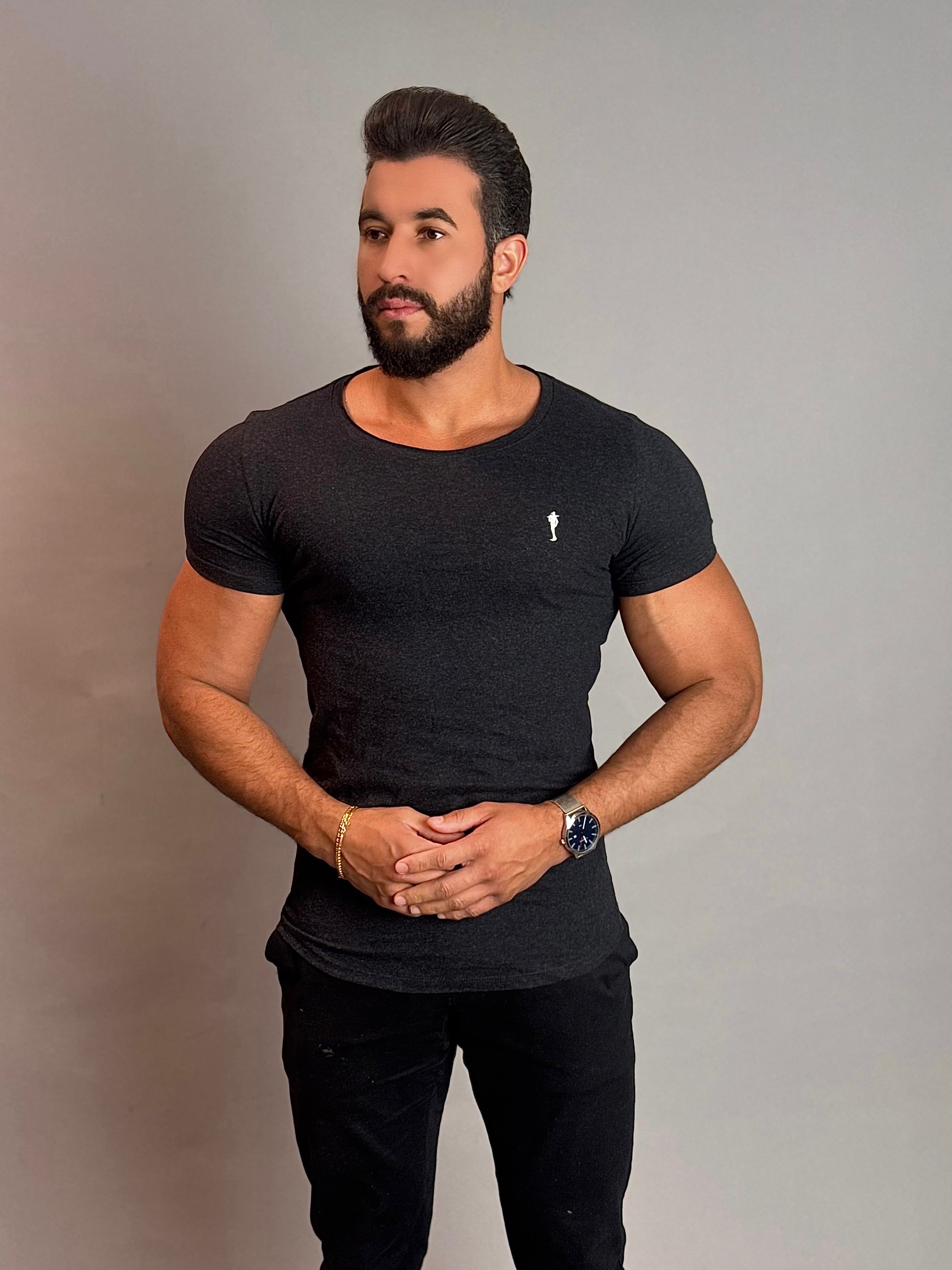 Camisa Gola Careca Masculina - Cinza Escuro