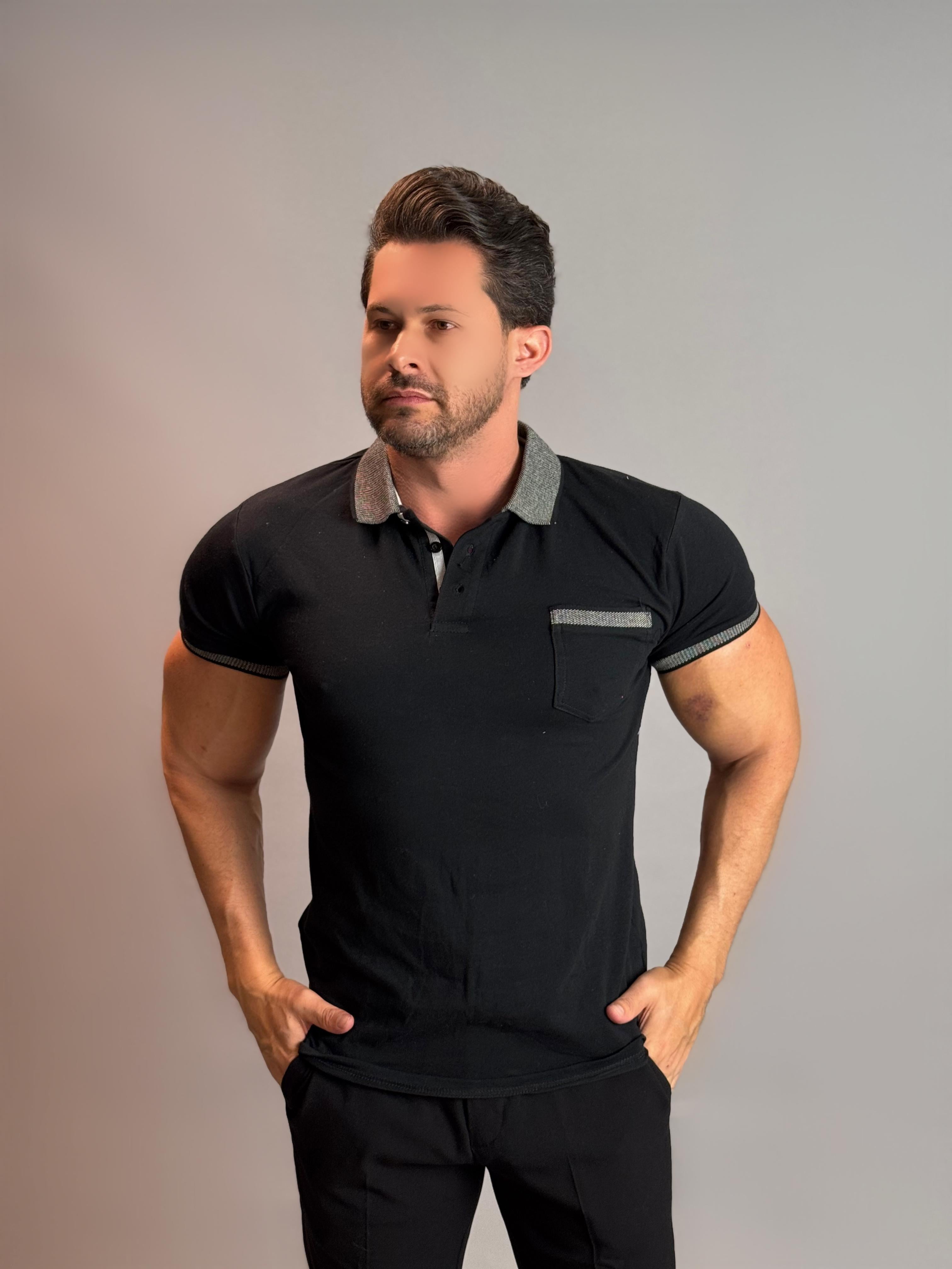 Camisa Gola Polo com bolso Masculina - Preta
