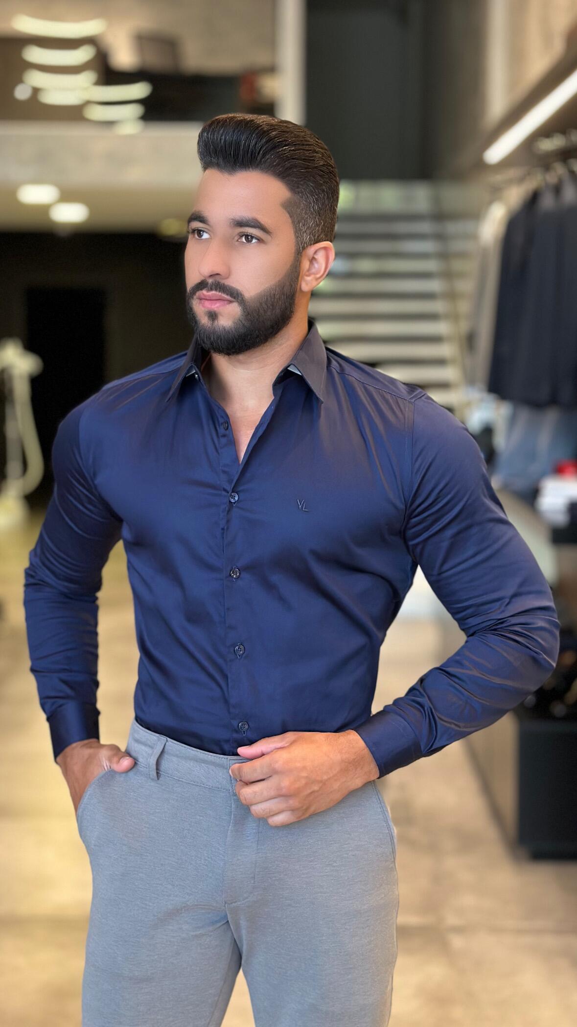 Camisa Social Slim Masculina Acetinada - Fio 60