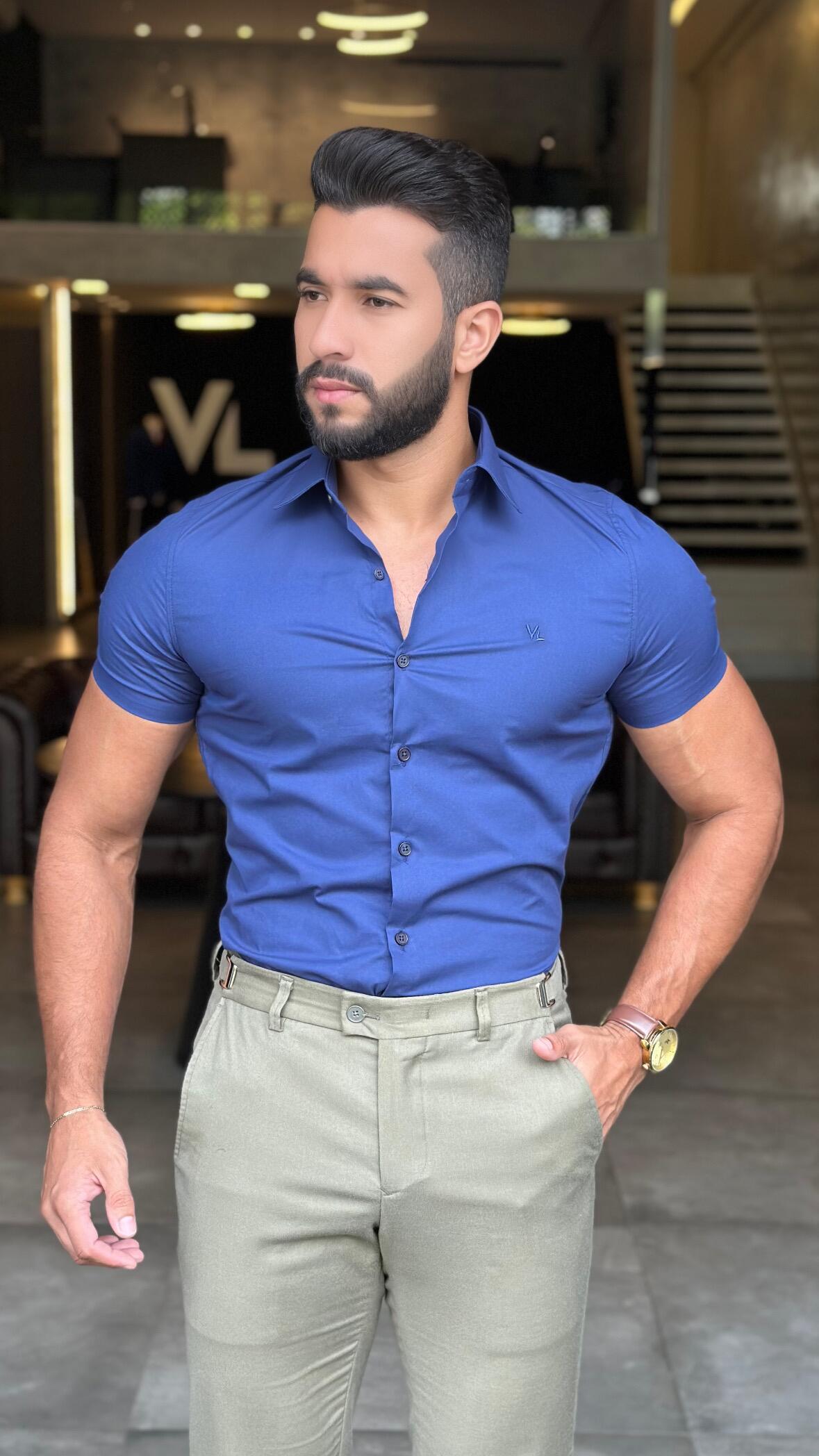 Camisa Social Slim Masculina Manga Curta