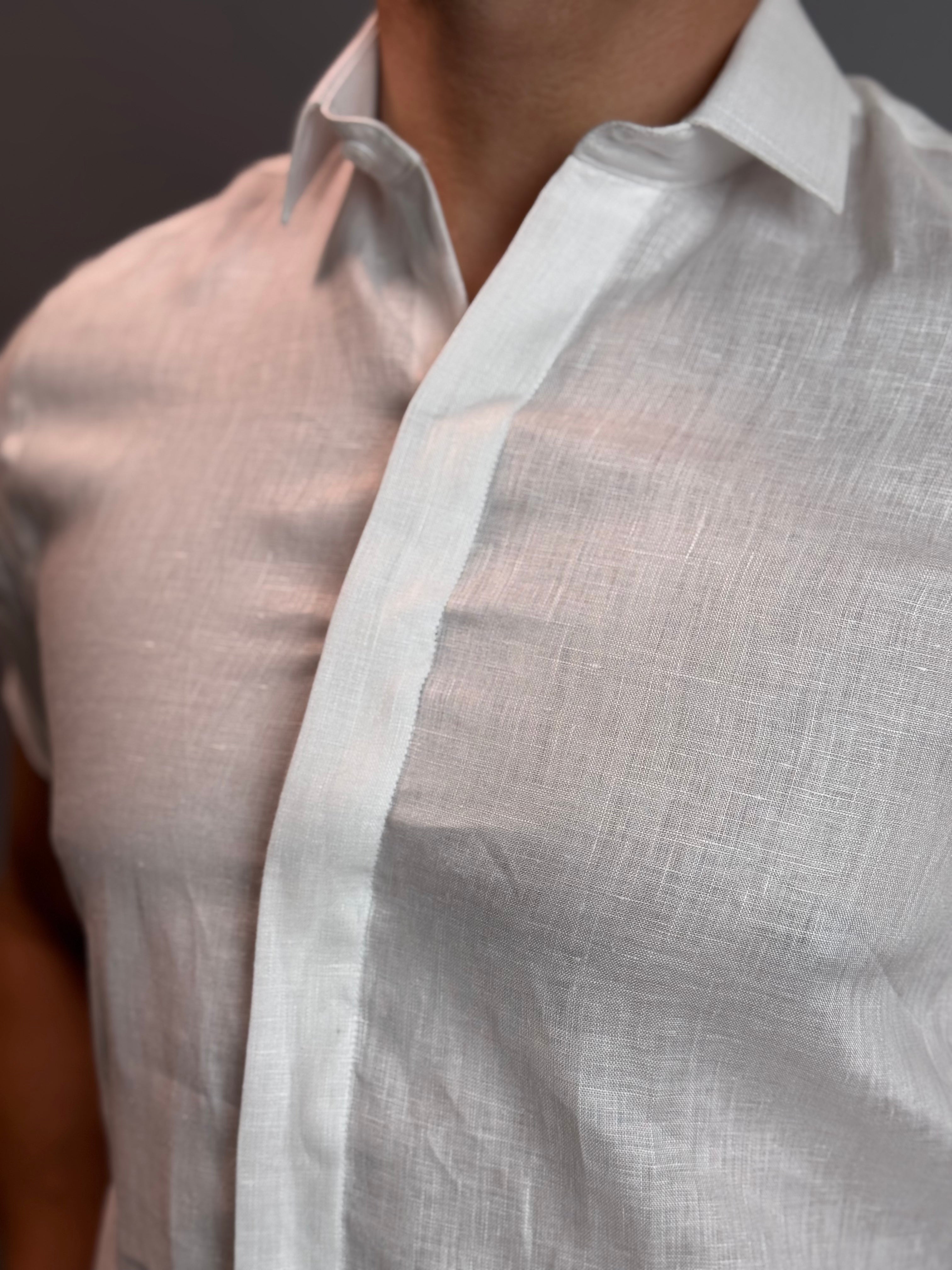 Camisa Social Masculina Manga Curta 100% Linho