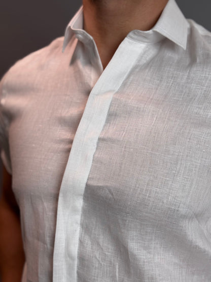 Camisa Social Masculina Manga Curta 100% Linho