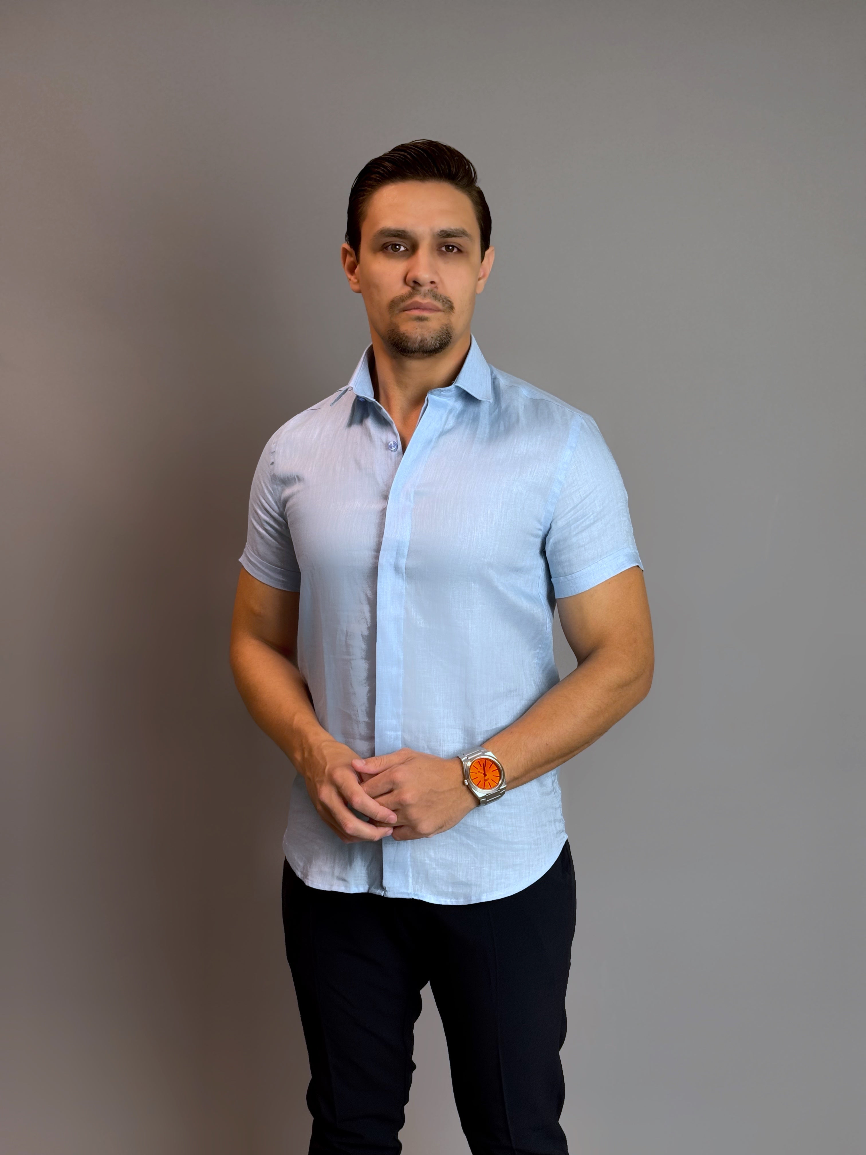 Camisa Social Masculina Manga Curta 100% Linho