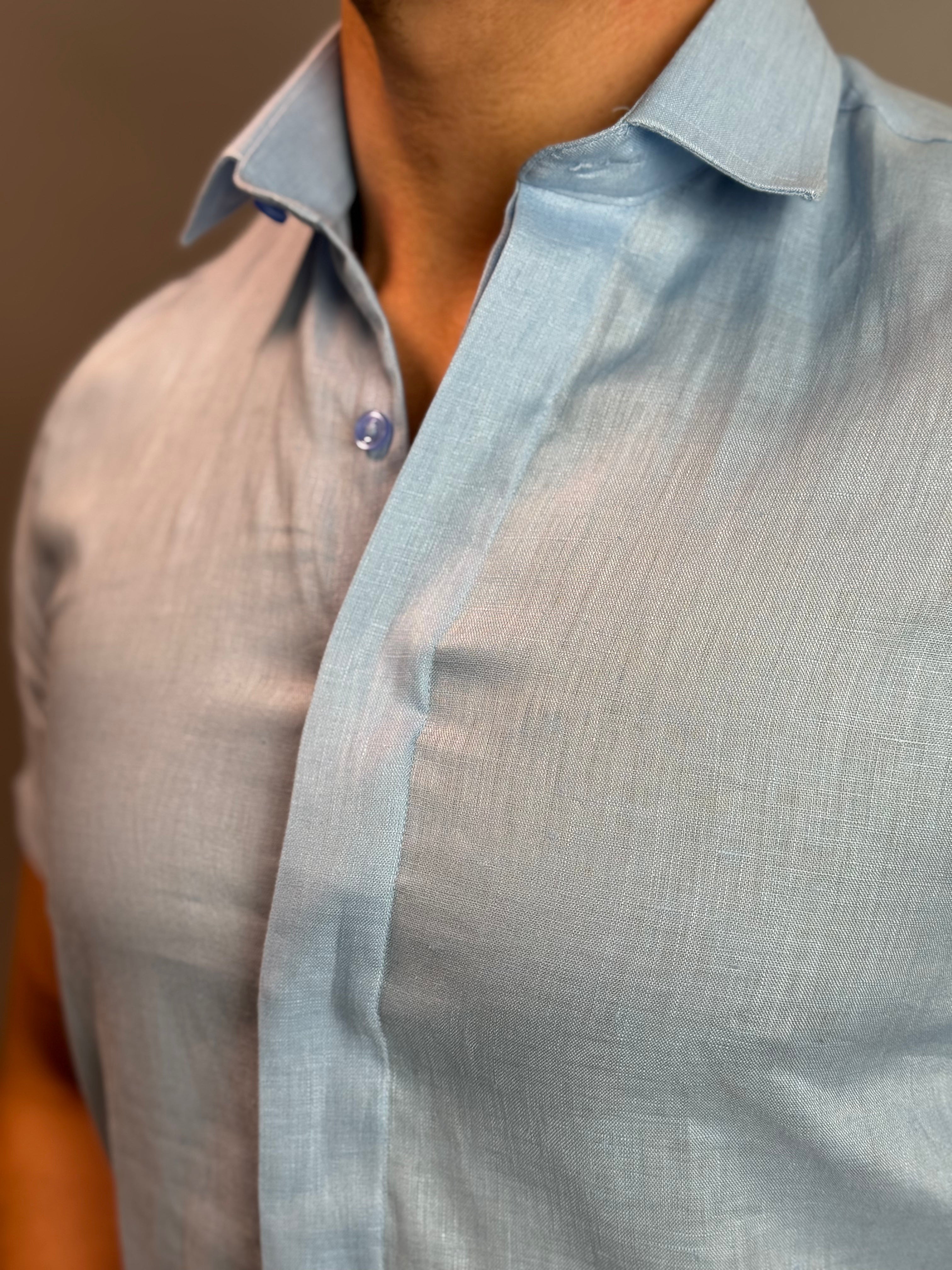 Camisa Social Masculina Manga Curta 100% Linho