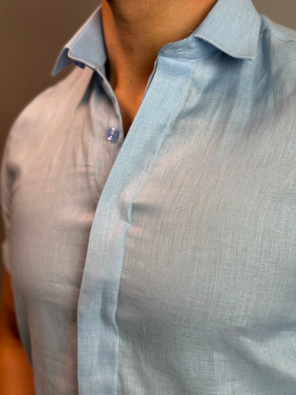 Camisa Social Masculina Manga Curta 100% Linho