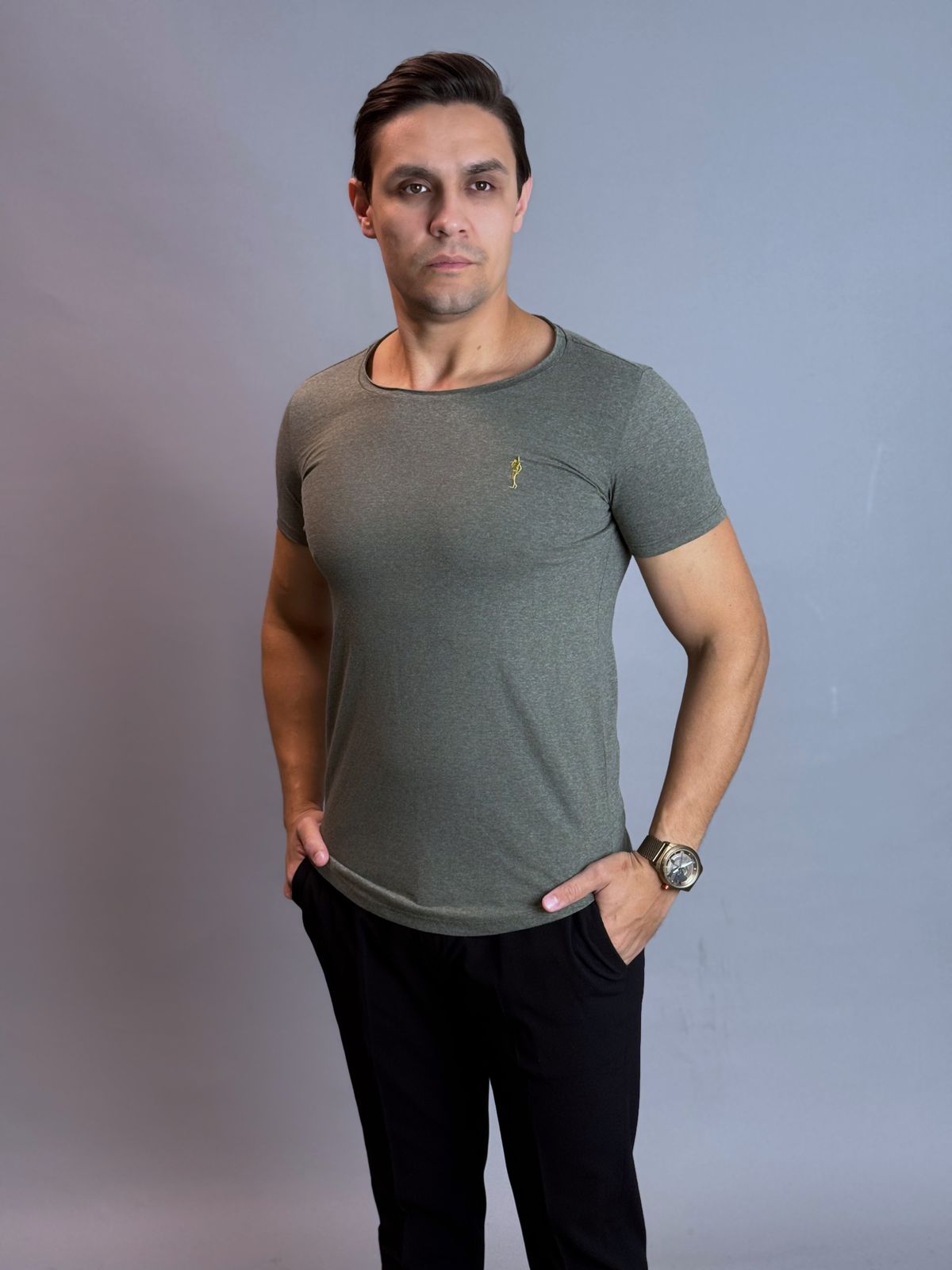 Camisa Gola Careca Masculina - Cinza