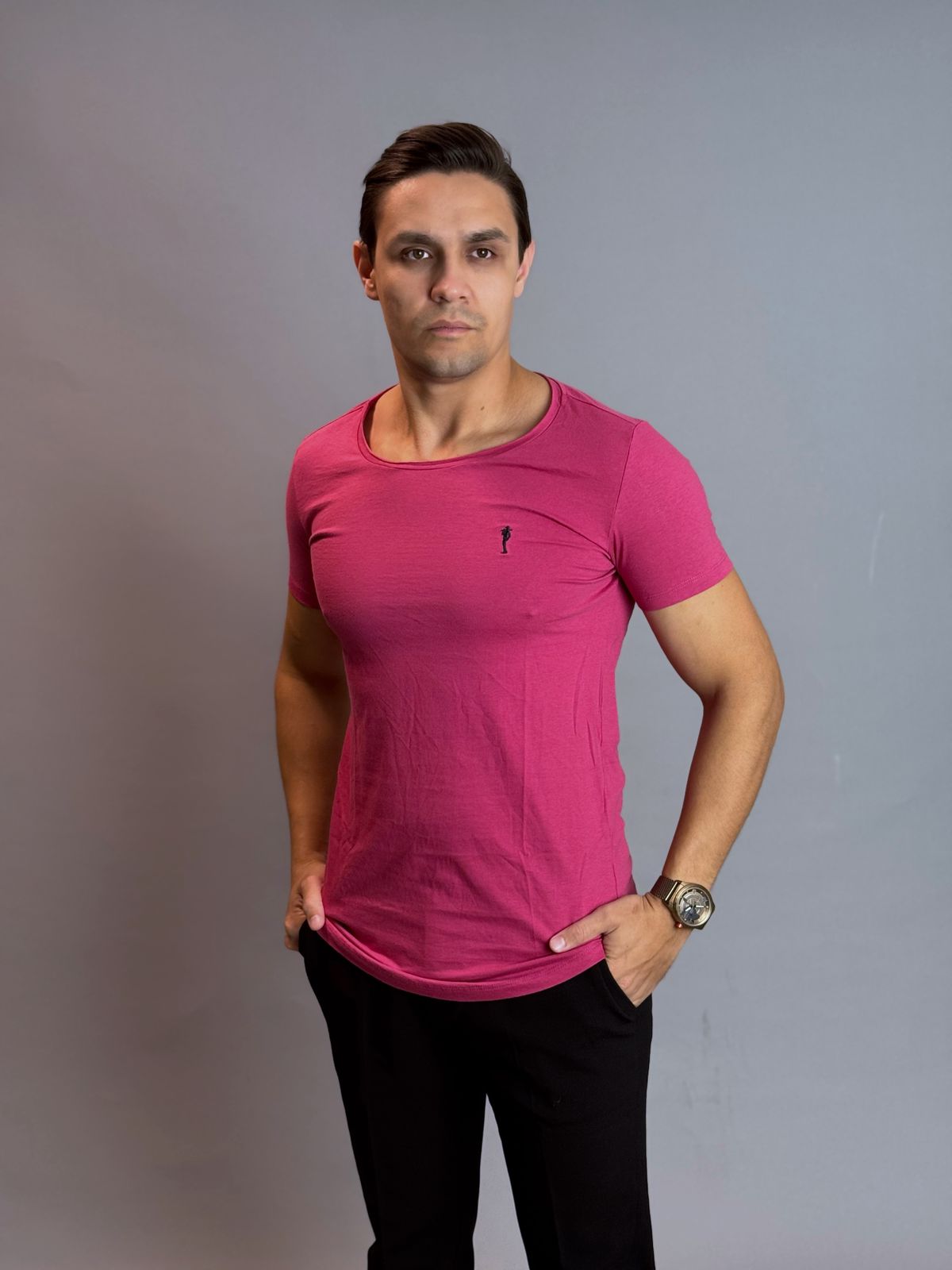 Camisa Gola Careca Masculina - Rosa