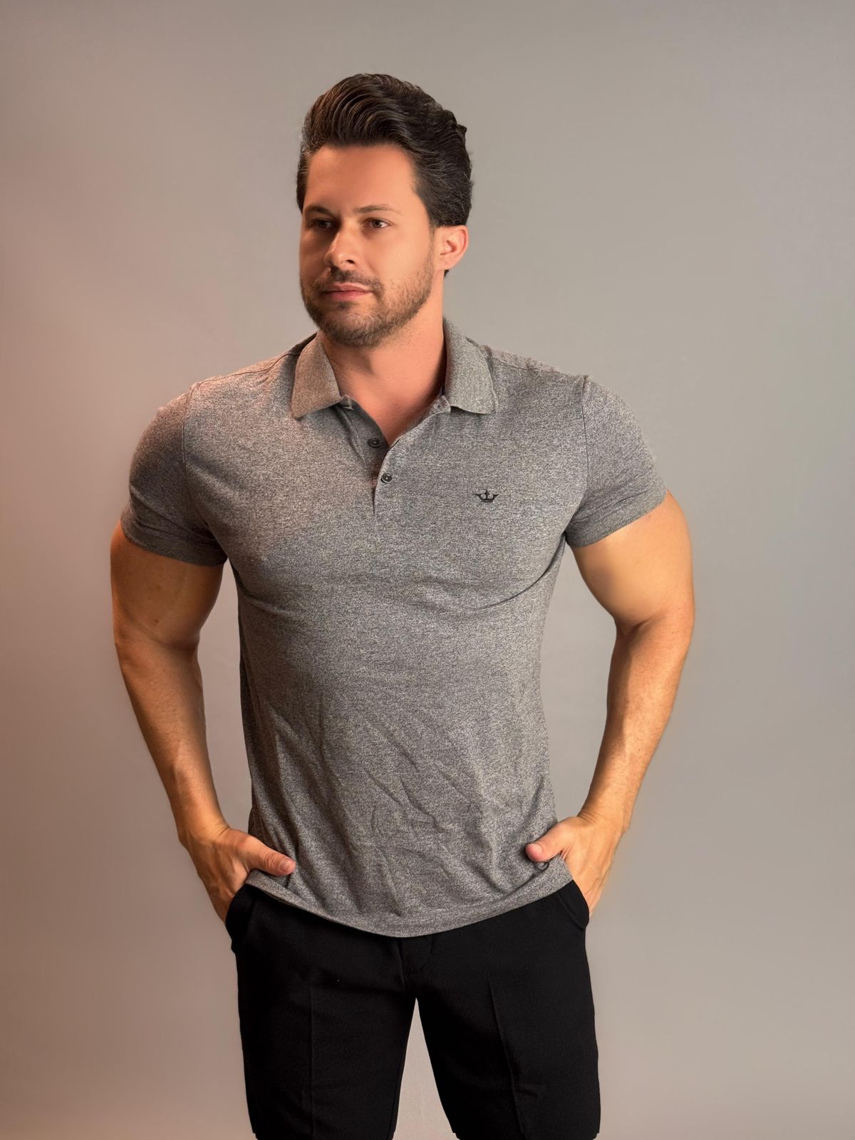 Camisa Gola Polo Masculina - Cinza Claro