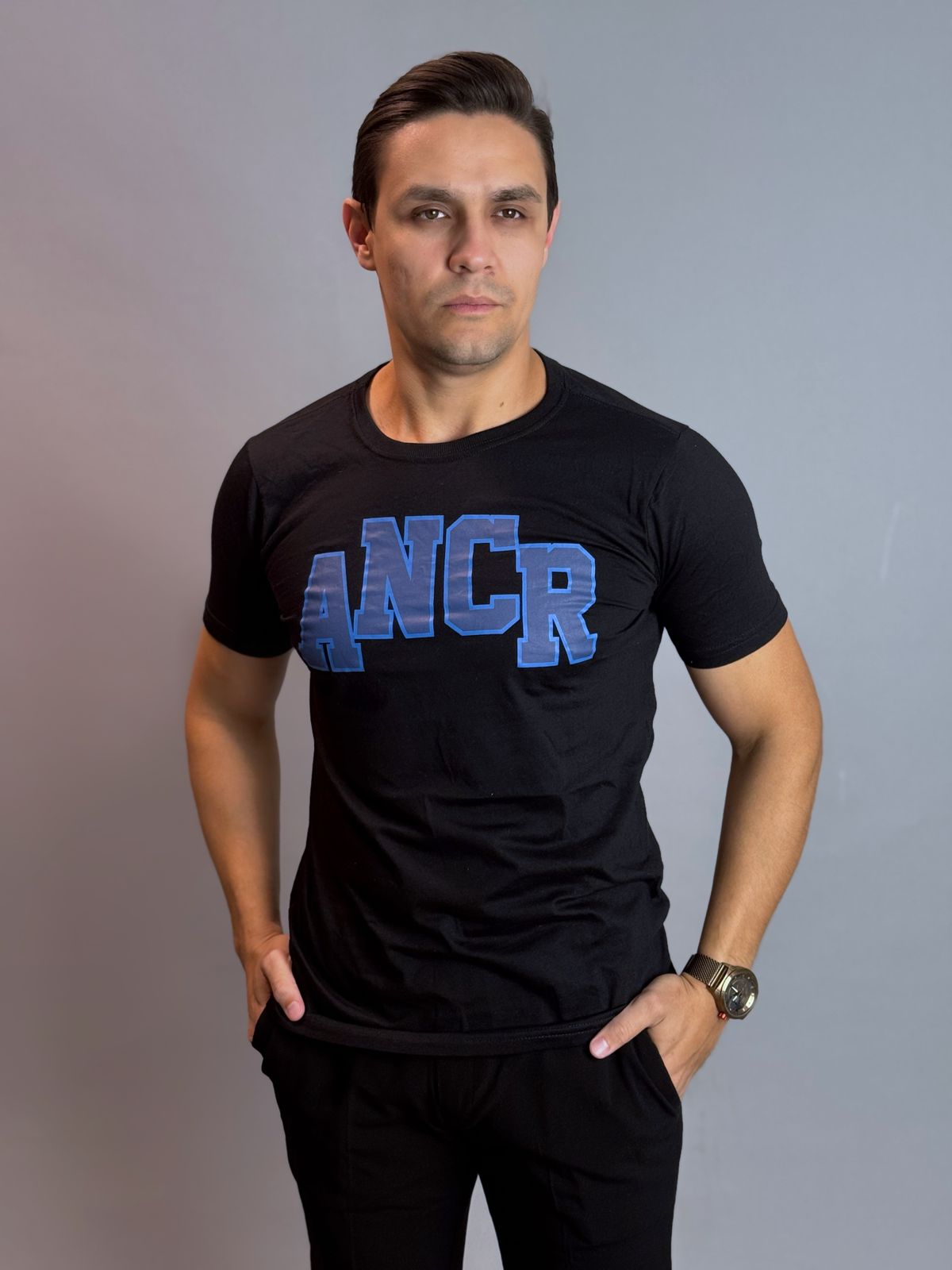 Camisa Gola Redonda Masculina - Preta ANCR