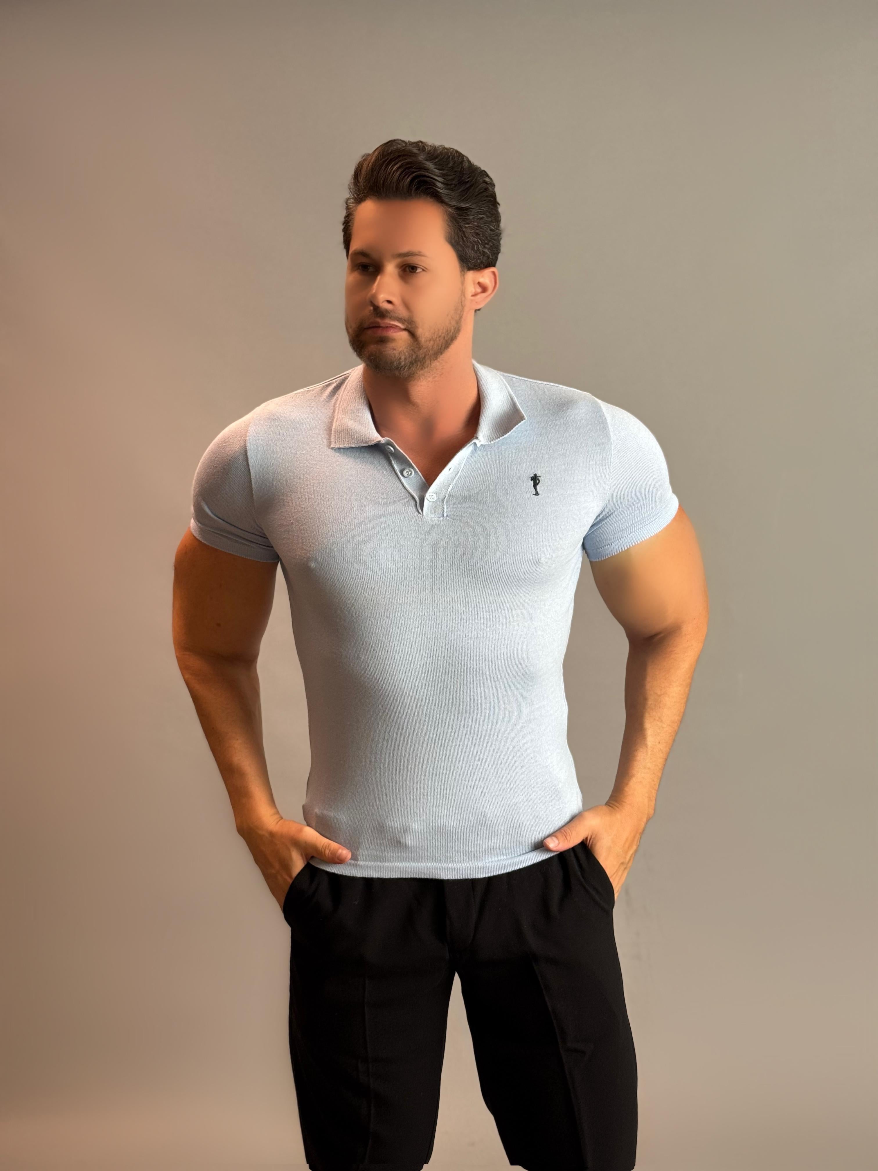 Camisa Gola Polo Masculina - Azul bebê