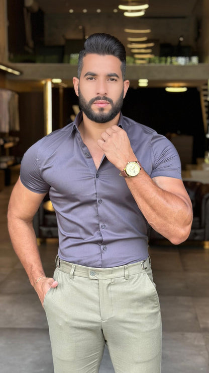 Camisa Social Slim Masculina Acetinada Manga Curta