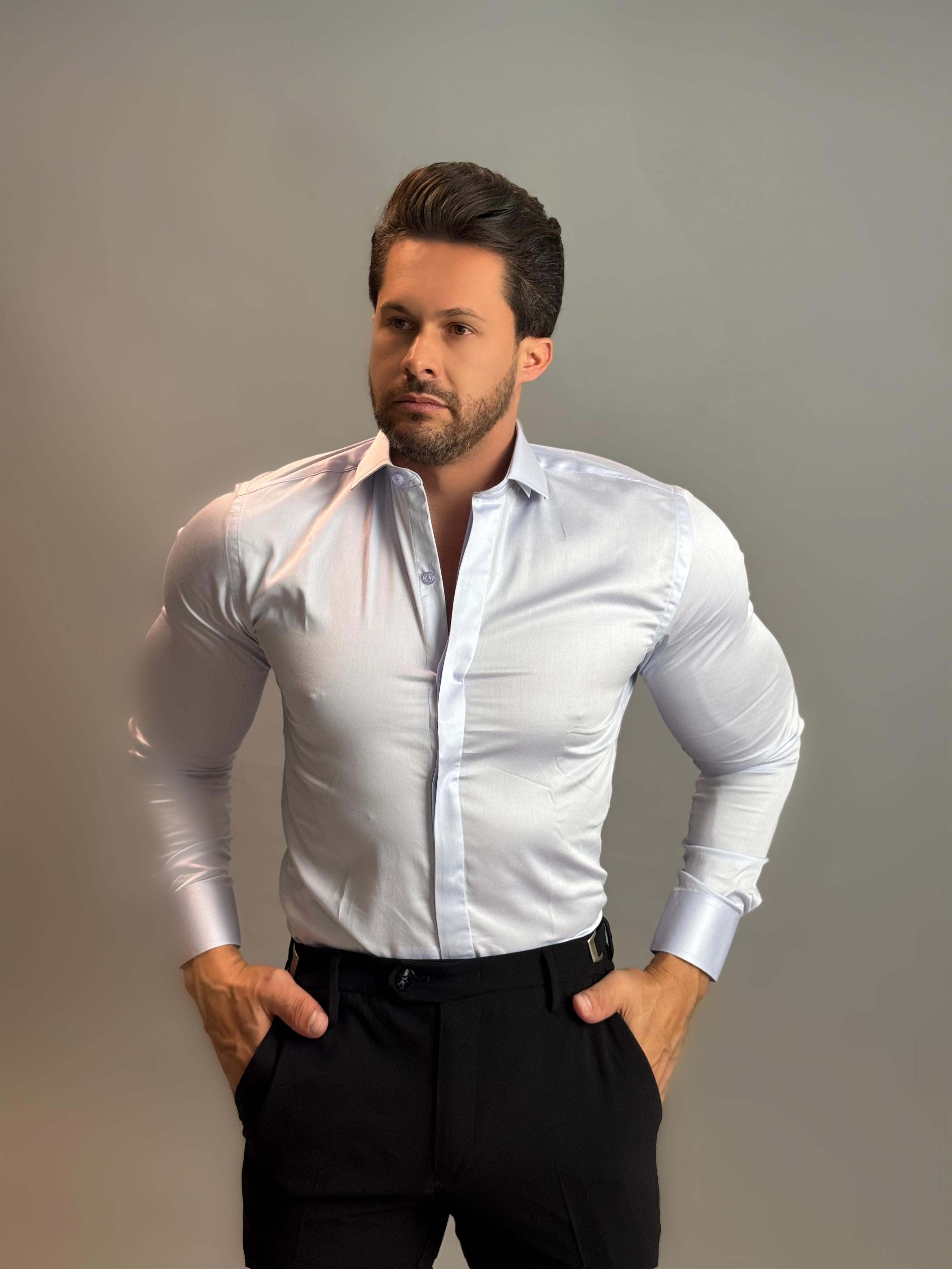 Camisa Social Slim Masculina Fio 100