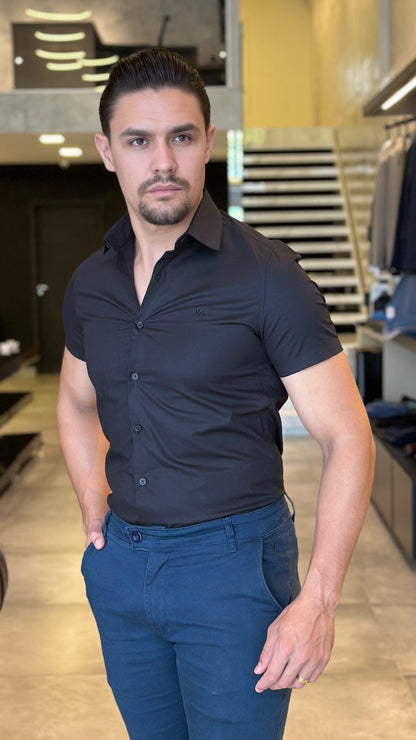 Camisa Social Slim Masculina Manga Curta