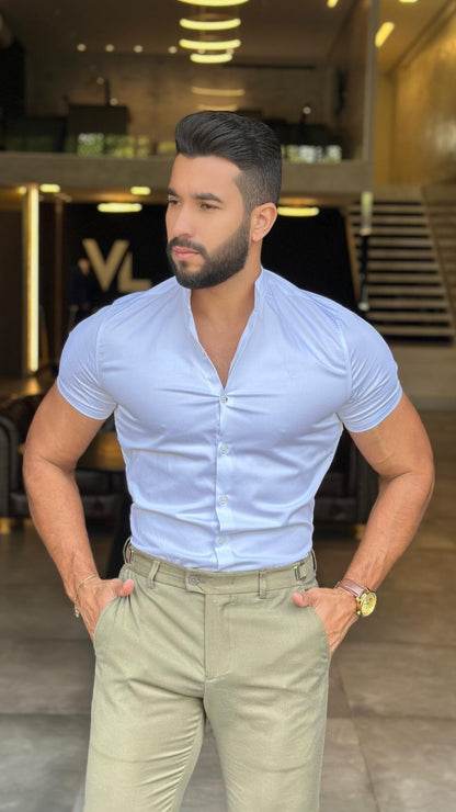 Camisa Social Slim Masculina Gola Padre - Manga Curta