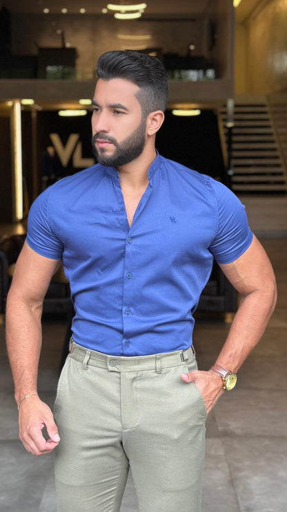 Camisa Social Slim Masculina Gola Padre - Manga Curta