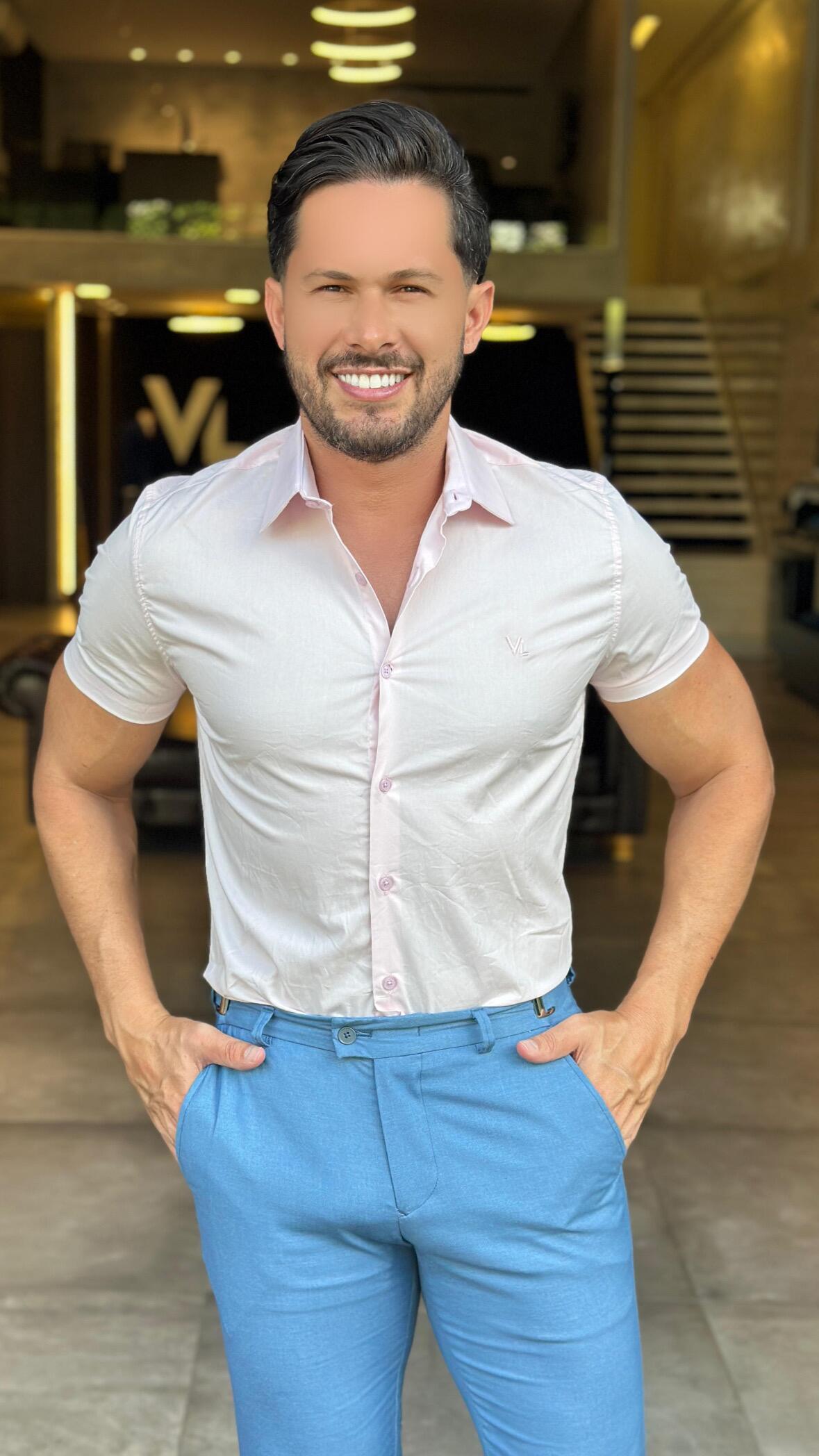 Camisa Social Slim Masculina Manga Curta