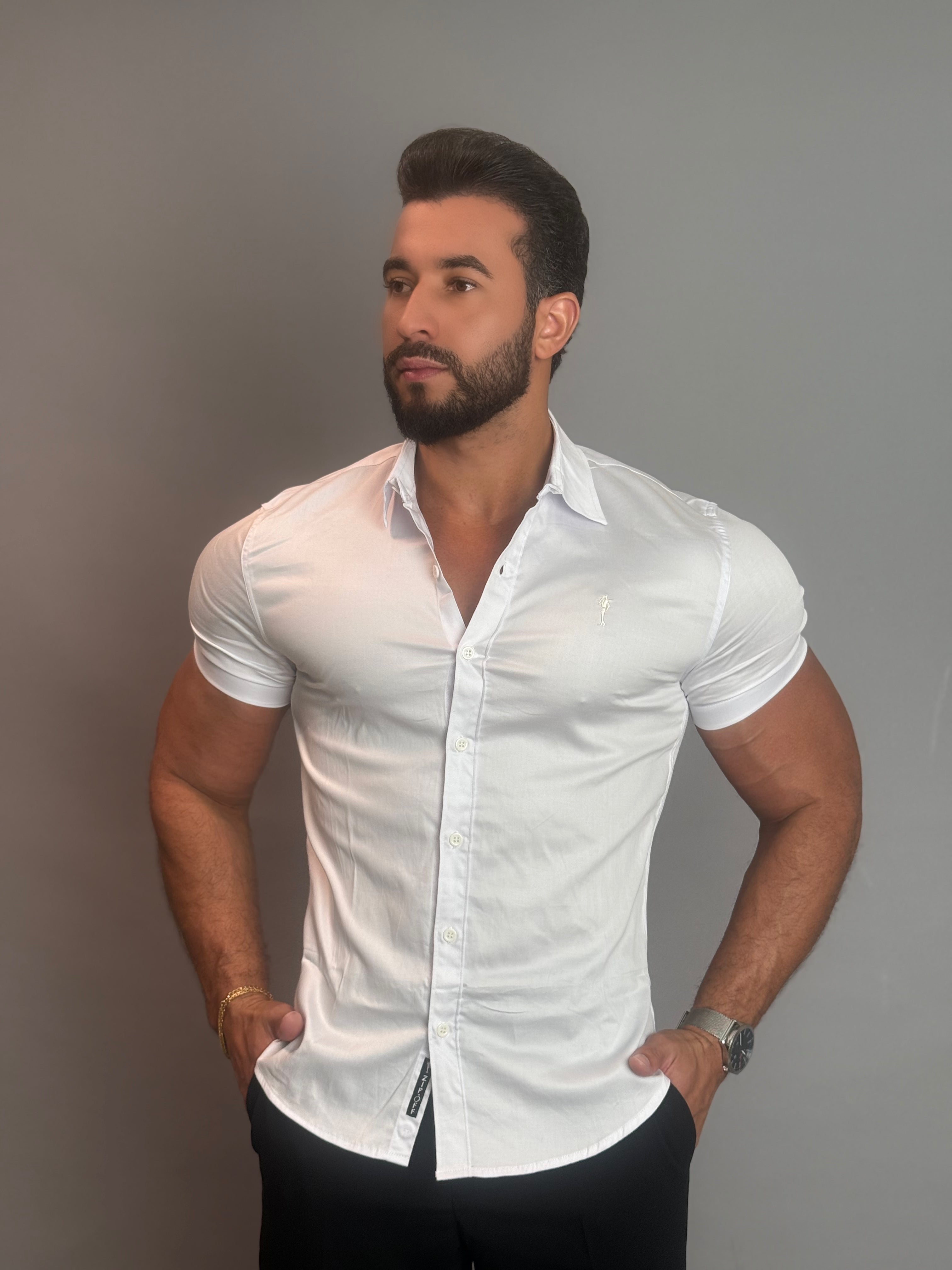 Camisa Social Masculina com Botão Manga Curta - Branca