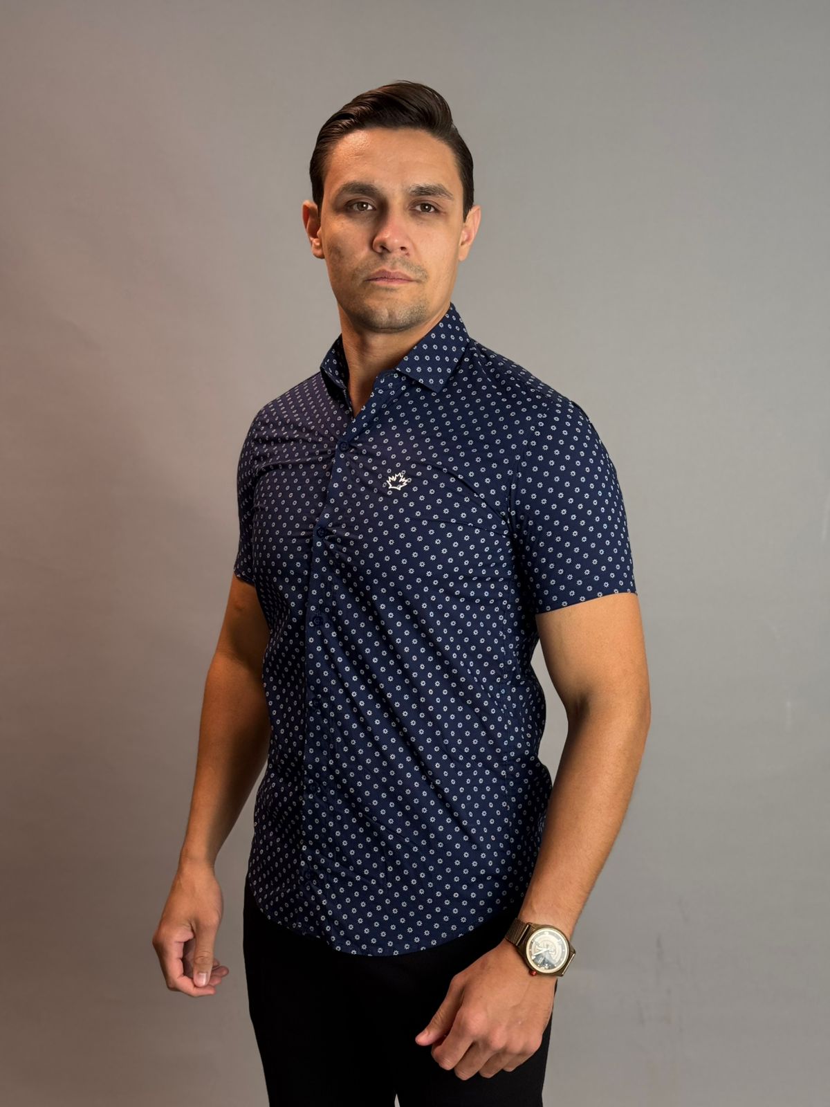 Camisa Social Masculina com Botão Manga Curta - Estampado