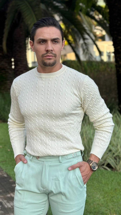 Suéter Masculino Trançado em Modal