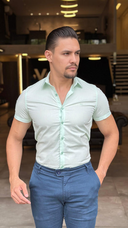 Camisa Social Slim Masculina Manga Curta