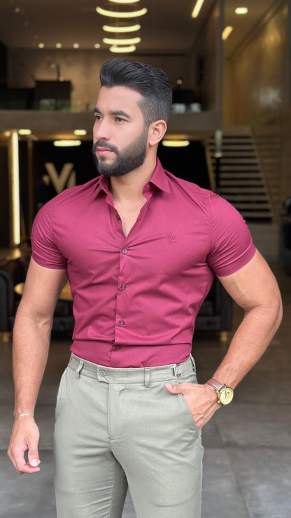 Camisa Social Slim Masculina Manga Curta